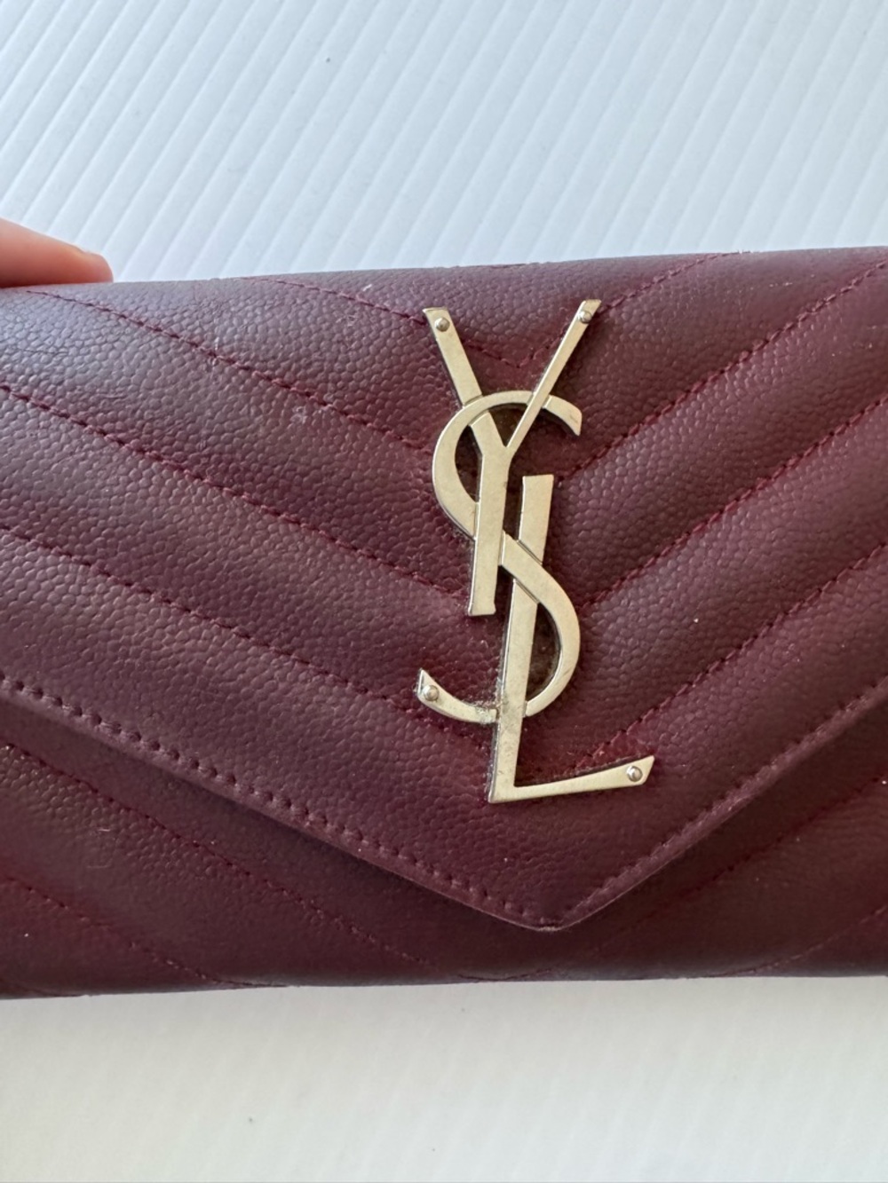 YSL Quilted Leather Wallet in Burgundy - Picture 6 of 7